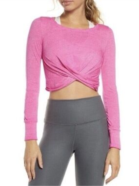 Free People Movement Undertow Crop Long Sleeve Top Sz M Pink Cris Cross Pullover